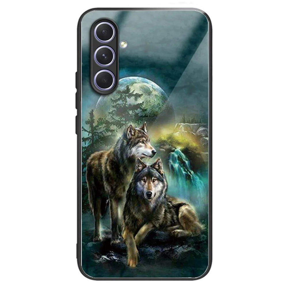 For Samsung Galaxy A54 5G Drop Proof Tempered Glass+TPU Back Case Pattern Printing Phone Cover - Style C - 1