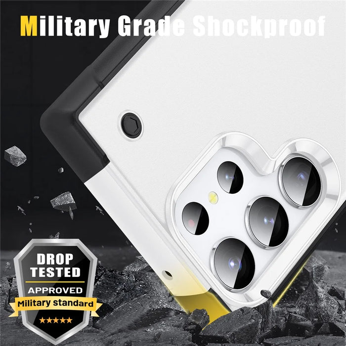 For Samsung Galaxy S23 Ultra Drop Protective Cover Soft TPU Hard PC Shockproof Kickstand Phone Case - White / Black - 2