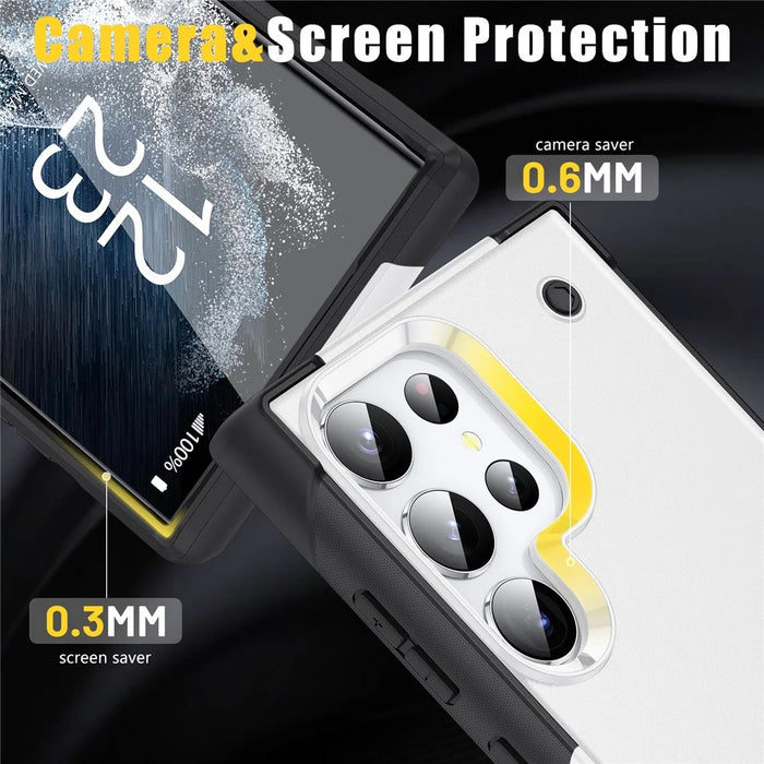 For Samsung Galaxy S23 Ultra Drop Protective Cover Soft TPU Hard PC Shockproof Kickstand Phone Case - White / Black - 3