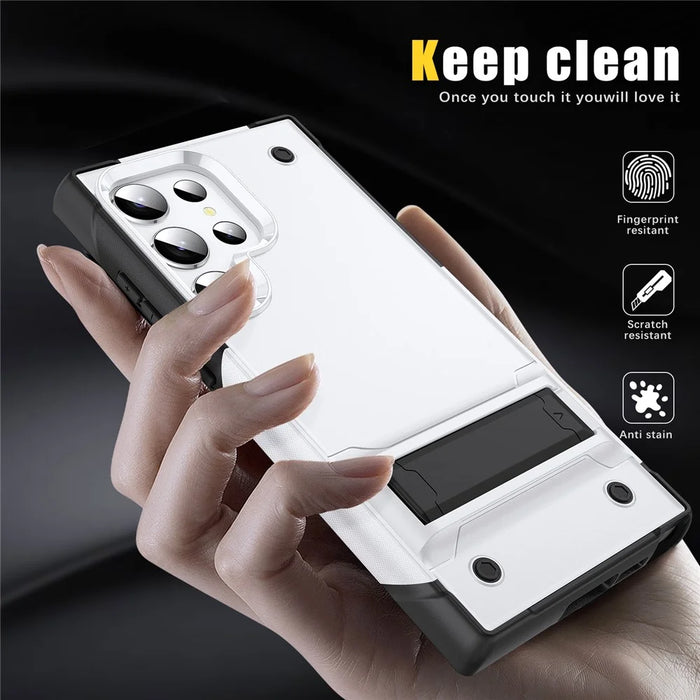 For Samsung Galaxy S23 Ultra Drop Protective Cover Soft TPU Hard PC Shockproof Kickstand Phone Case - White / Black - 4