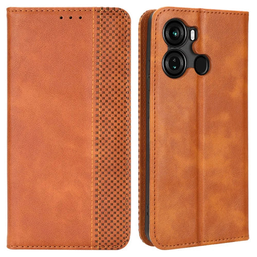 For itel P40 Retro Phone Cover Magnetic PU Leather Stand Cell Phone Wallet Case - Brown - 1