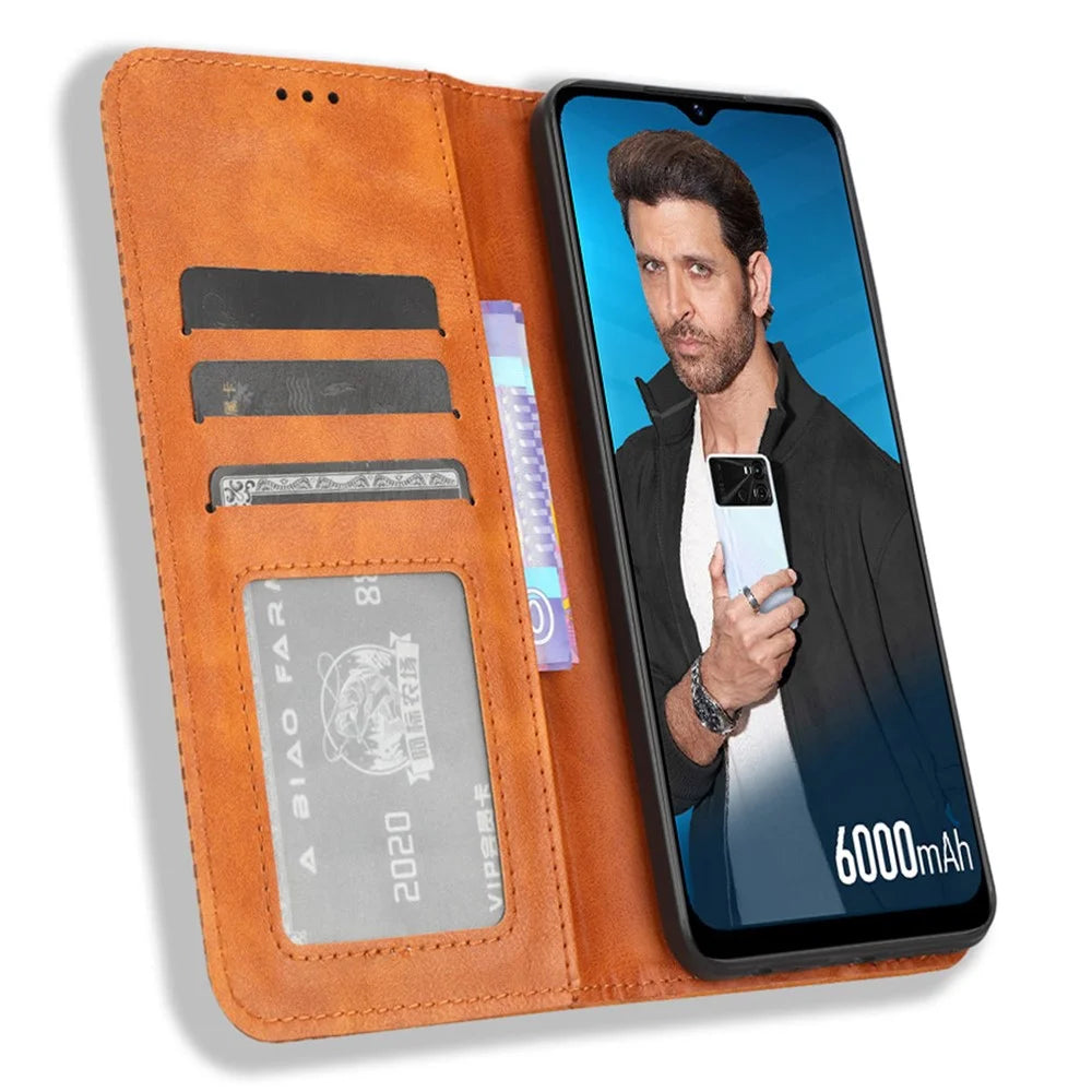 For itel P40 Retro Phone Cover Magnetic PU Leather Stand Cell Phone Wallet Case - Brown - 2