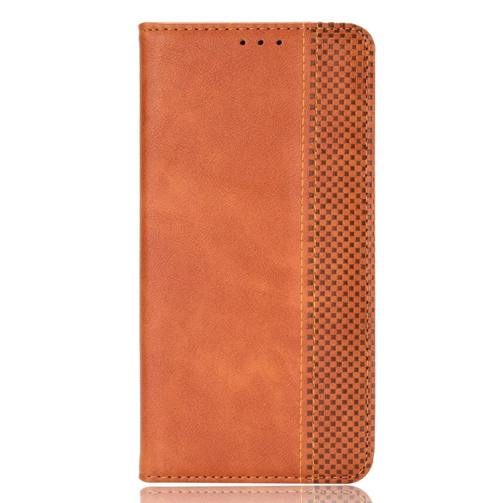 For itel P40 Retro Phone Cover Magnetic PU Leather Stand Cell Phone Wallet Case - Brown - 6