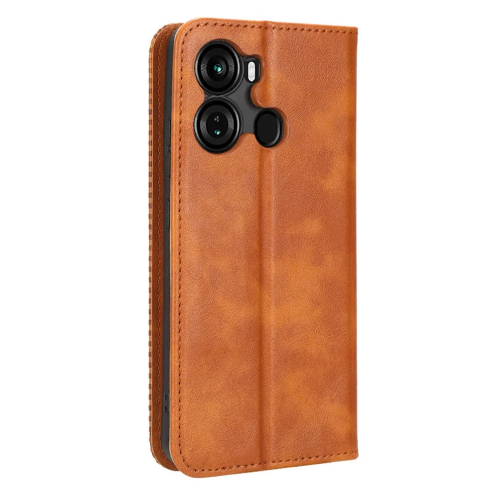 For itel P40 Retro Phone Cover Magnetic PU Leather Stand Cell Phone Wallet Case - Brown - 7