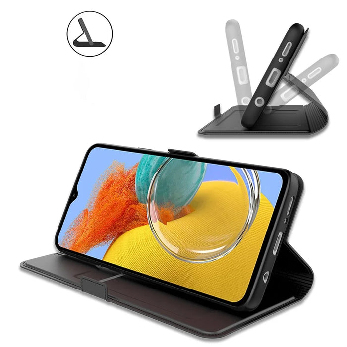 For Samsung Galaxy M14 5G Stand Leather Phone Case Card Holder Mobile Phone Cover - Black - 3