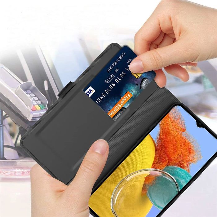 For Samsung Galaxy M14 5G Stand Leather Phone Case Card Holder Mobile Phone Cover - Black - 5