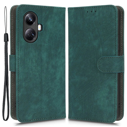 For Realme 10 Pro+ 5G RFID Blocking Wallet Phone Case PU Leather Stand Flip Cover with Strap - Green - 1