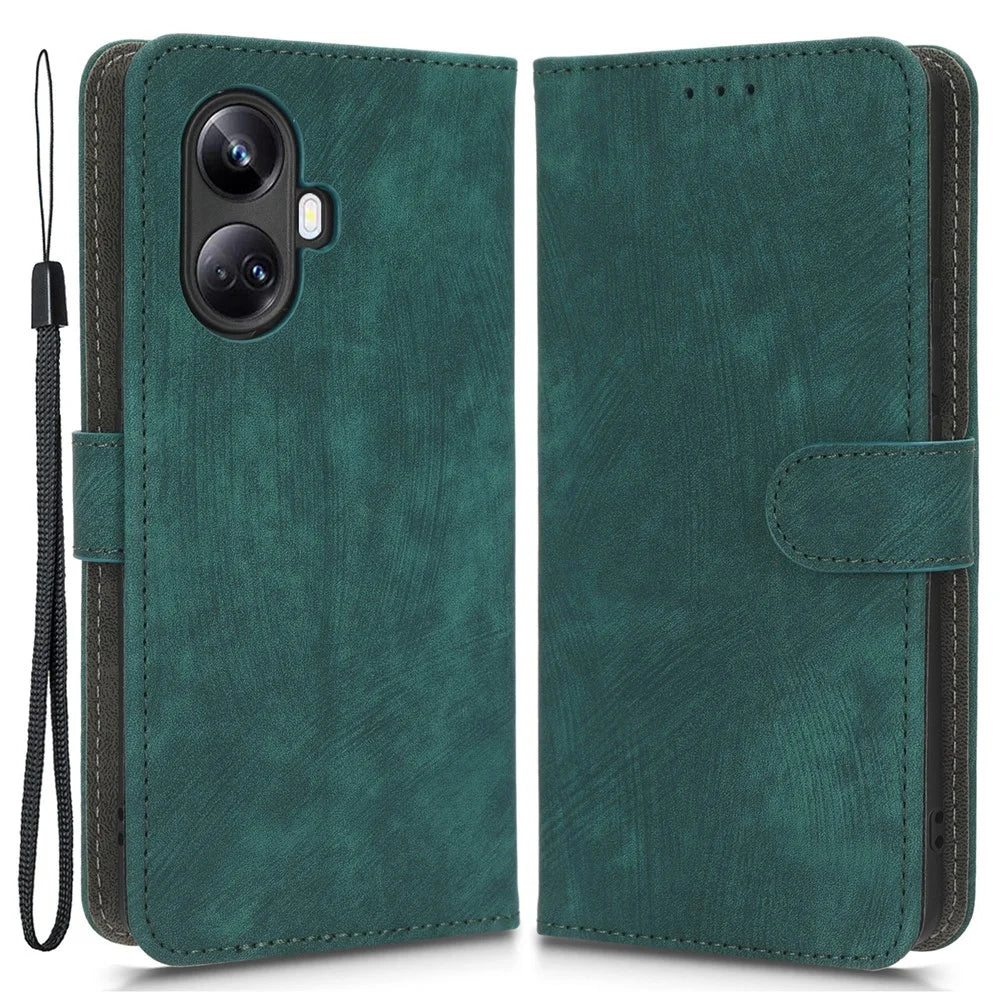 For Realme 10 Pro+ 5G RFID Blocking Wallet Phone Case PU Leather Stand Flip Cover with Strap - Green - 1