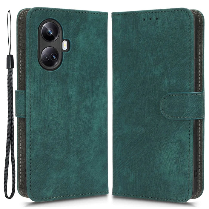 For Realme 10 Pro+ 5G RFID Blocking Wallet Phone Case PU Leather Stand Flip Cover with Strap - Green - 1