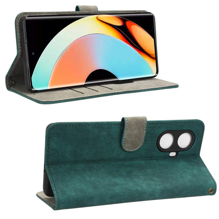 For Realme 10 Pro+ 5G RFID Blocking Wallet Phone Case PU Leather Stand Flip Cover with Strap - Green - 3