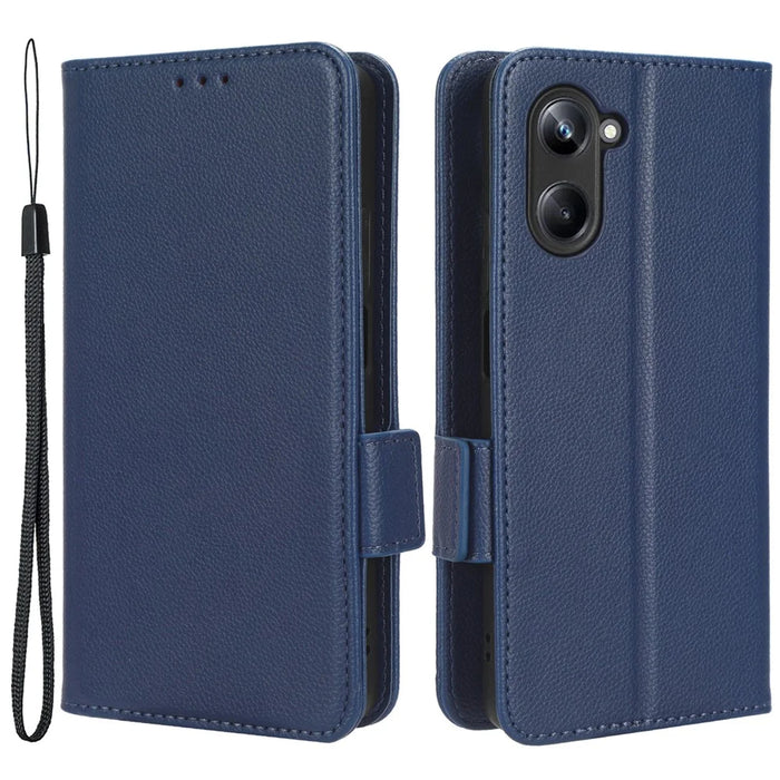 For Realme 10 Pro 5G PU Leather Wallet Phone Case Stand Litchi Texture Shockproof Protective Cover - Dark Blue - 1