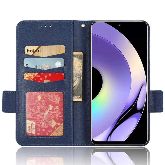 For Realme 10 Pro 5G PU Leather Wallet Phone Case Stand Litchi Texture Shockproof Protective Cover - Dark Blue - 2