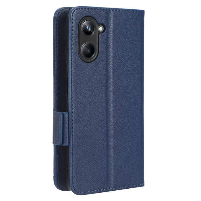 For Realme 10 Pro 5G PU Leather Wallet Phone Case Stand Litchi Texture Shockproof Protective Cover - Dark Blue - 7