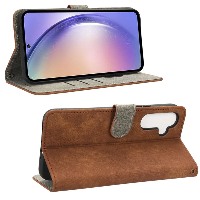 For Samsung Galaxy A54 5G RFID Blocking Wallet Case PU Leather Stand Magnetic Phone Cover with Strap - Brown - 3