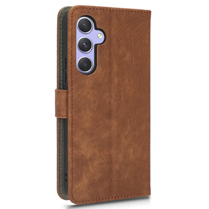 For Samsung Galaxy A54 5G RFID Blocking Wallet Case PU Leather Stand Magnetic Phone Cover with Strap - Brown - 5