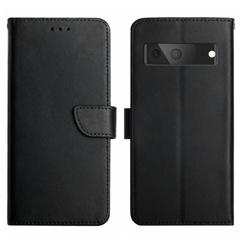 HT02 Genuine Leather Phone Case for Google Pixel 7a Stand Wallet Shockproof Protective Cover - Black - 1