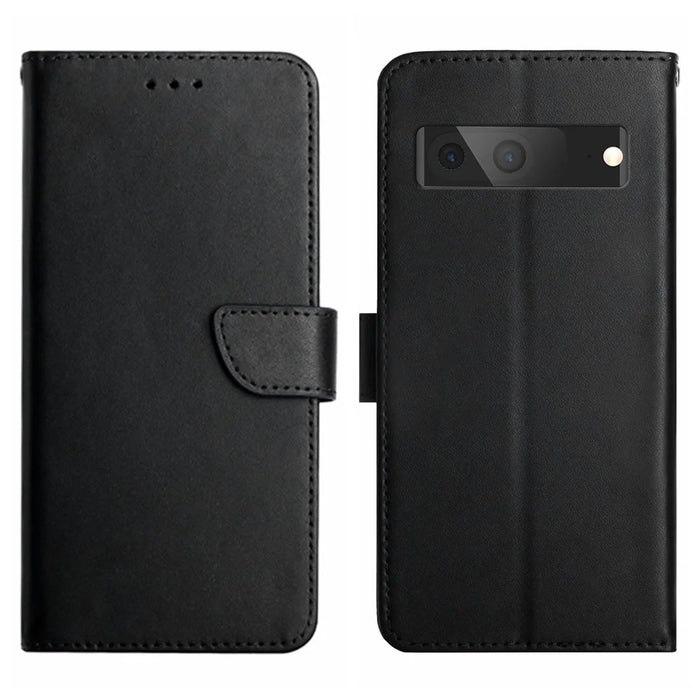 HT02 Genuine Leather Phone Case for Google Pixel 7a Stand Wallet Shockproof Protective Cover - Black - 1