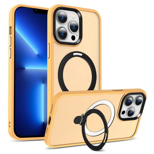 For iPhone 13 Pro 6.1 inch Magnetic Phone Case Compatible with MagSafe PC+TPU Ring Kickstand Cover - Orange - 1