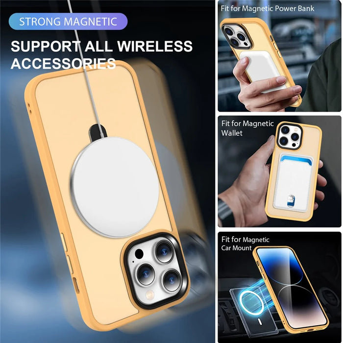 For iPhone 13 Pro 6.1 inch Magnetic Phone Case Compatible with MagSafe PC+TPU Ring Kickstand Cover - Orange - 3