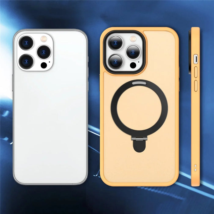 For iPhone 13 Pro 6.1 inch Magnetic Phone Case Compatible with MagSafe PC+TPU Ring Kickstand Cover - Orange - 7