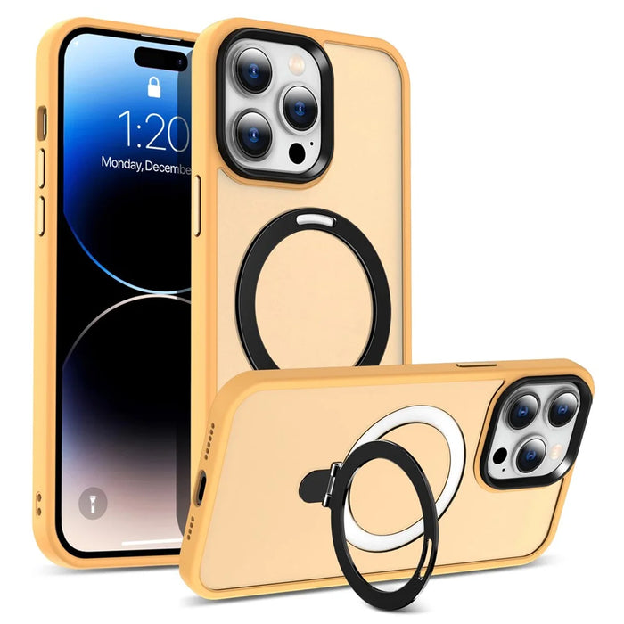 For iPhone 14 Pro Max Magnetic Ring Kickstand Phone Cover PC+TPU Phone Cover Compatible with MagSafe - Orange - 1