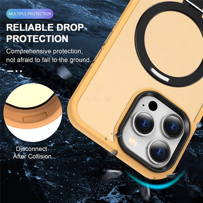 For iPhone 14 Pro Max Magnetic Ring Kickstand Phone Cover PC+TPU Phone Cover Compatible with MagSafe - Orange - 2
