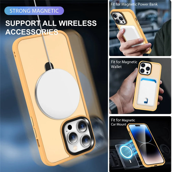 For iPhone 14 Pro Max Magnetic Ring Kickstand Phone Cover PC+TPU Phone Cover Compatible with MagSafe - Orange - 3