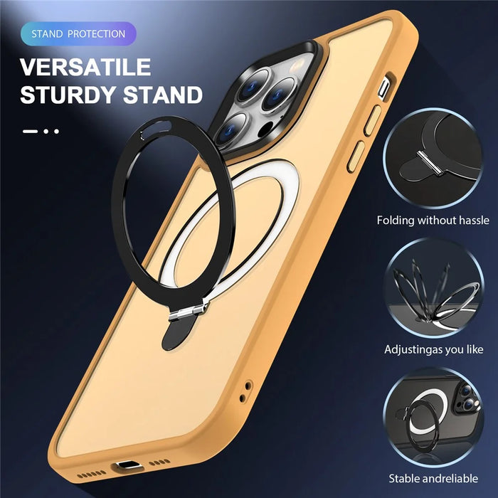 For iPhone 14 Pro Max Magnetic Ring Kickstand Phone Cover PC+TPU Phone Cover Compatible with MagSafe - Orange - 5
