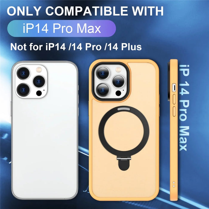 For iPhone 14 Pro Max Magnetic Ring Kickstand Phone Cover PC+TPU Phone Cover Compatible with MagSafe - Orange - 7