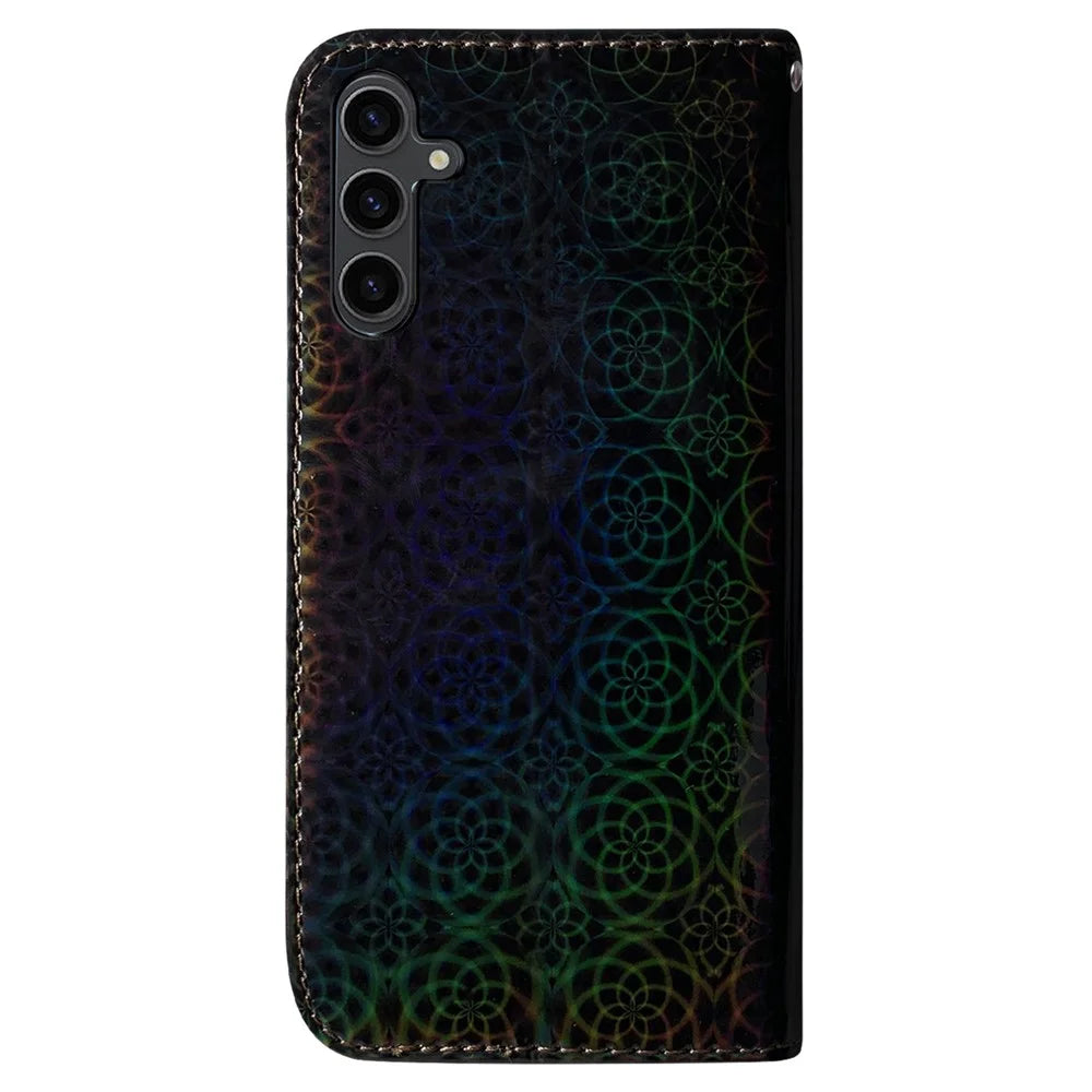 For Samsung Galaxy A24 4G (162.1 x 77.6 x 8.3mm) PU Leather Flip Wallet Phone Case Dazzling Flower Pattern Stand Folio Cover - Black - 7