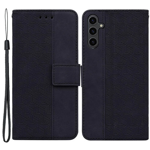 For Samsung Galaxy A24 4G (162.1 x 77.6 x 8.3mm) PU Leather Wallet Flip Case Stand Geometry Pattern Imprinted Phone Cover - Black - 1