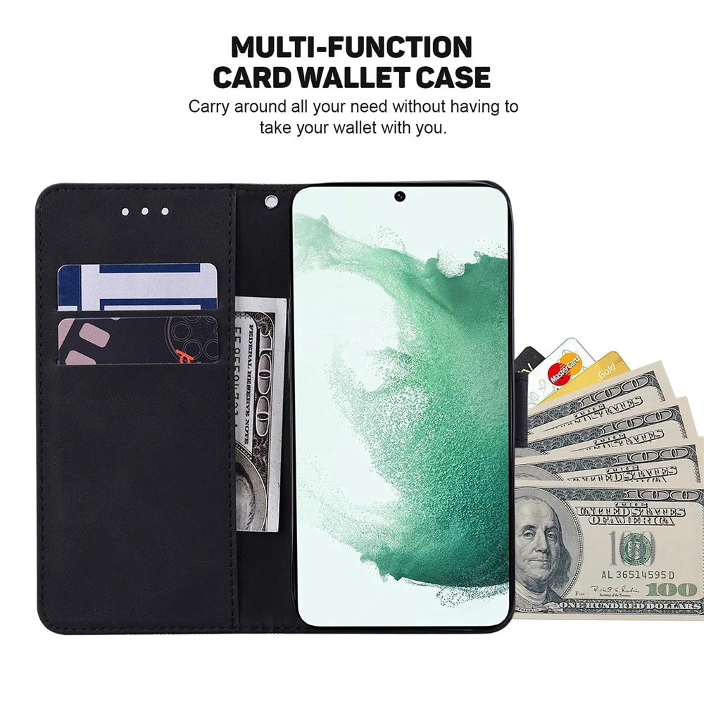For Samsung Galaxy A24 4G (162.1 x 77.6 x 8.3mm) PU Leather Wallet Flip Case Stand Geometry Pattern Imprinted Phone Cover - Black - 2