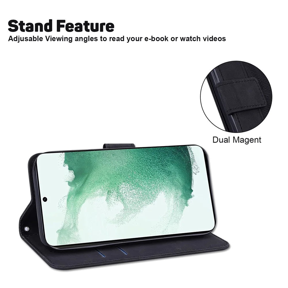 For Samsung Galaxy A24 4G (162.1 x 77.6 x 8.3mm) PU Leather Wallet Flip Case Stand Geometry Pattern Imprinted Phone Cover - Black - 3