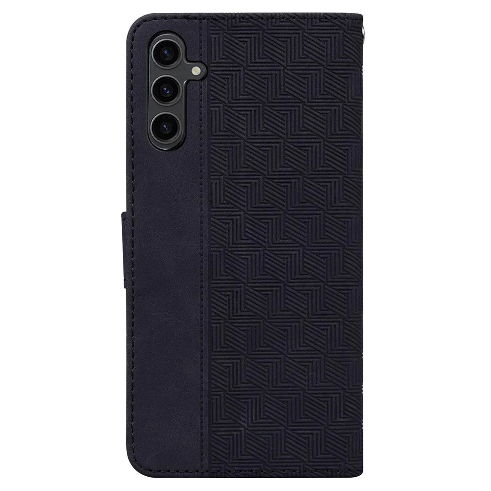 For Samsung Galaxy A24 4G (162.1 x 77.6 x 8.3mm) PU Leather Wallet Flip Case Stand Geometry Pattern Imprinted Phone Cover - Black - 7