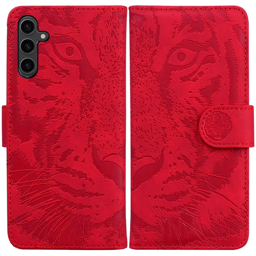 For Samsung Galaxy A24 4G (162.1 x 77.6 x 8.3mm) Wallet Case Tiger Imprinted Flip Folio PU Leather Phone Cover with Stand - Red - 1