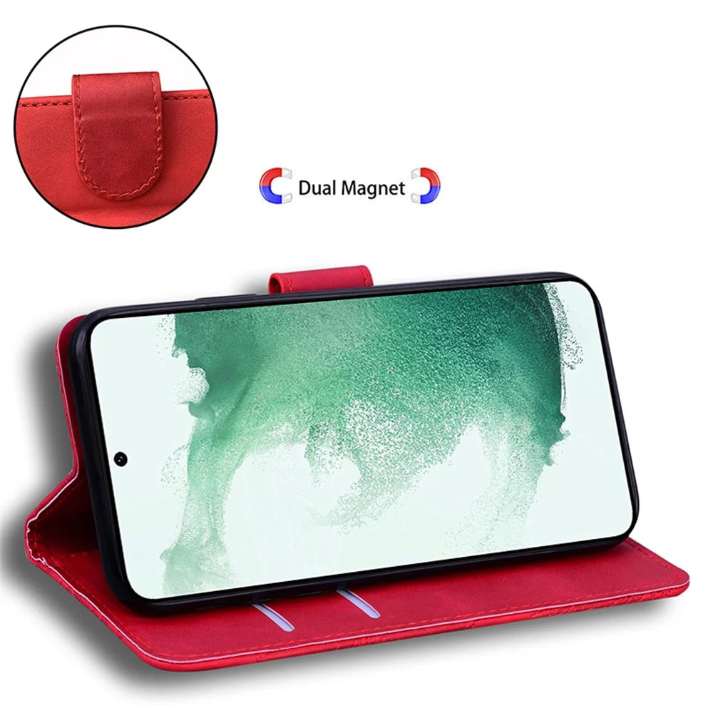 For Samsung Galaxy A24 4G (162.1 x 77.6 x 8.3mm) Wallet Case Tiger Imprinted Flip Folio PU Leather Phone Cover with Stand - Red - 3