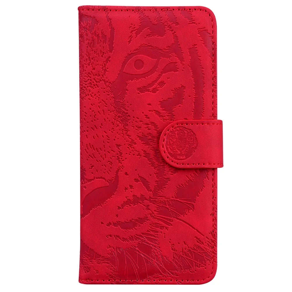 For Samsung Galaxy A24 4G (162.1 x 77.6 x 8.3mm) Wallet Case Tiger Imprinted Flip Folio PU Leather Phone Cover with Stand - Red - 6