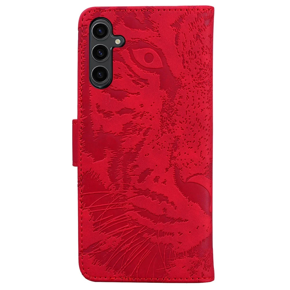 For Samsung Galaxy A24 4G (162.1 x 77.6 x 8.3mm) Wallet Case Tiger Imprinted Flip Folio PU Leather Phone Cover with Stand - Red - 7