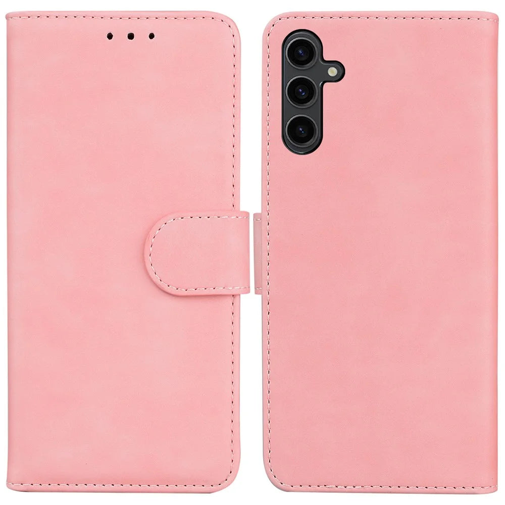 For Samsung Galaxy A24 4G (162.1 x 77.6 x 8.3mm) PU Leather Case with Stand Solid Color Wallet Phone Cover - Pink - 1