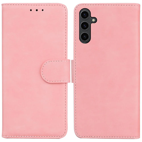 For Samsung Galaxy A24 4G (162.1 x 77.6 x 8.3mm) PU Leather Case with Stand Solid Color Wallet Phone Cover - Pink - 1