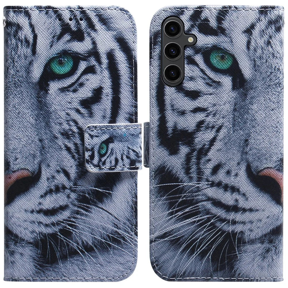 Phone Case for Samsung Galaxy A24 4G (162.1 x 77.6 x 8.3mm) Wallet Leather Cover Pattern Printing Phone Shell - Tiger Head - 1