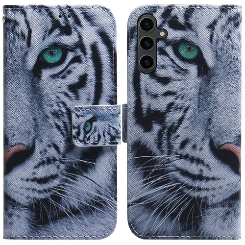 Phone Case for Samsung Galaxy A24 4G (162.1 x 77.6 x 8.3mm) Wallet Leather Cover Pattern Printing Phone Shell - Tiger Head - 1