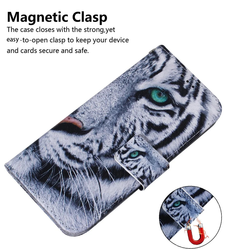 Phone Case for Samsung Galaxy A24 4G (162.1 x 77.6 x 8.3mm) Wallet Leather Cover Pattern Printing Phone Shell - Tiger Head - 4