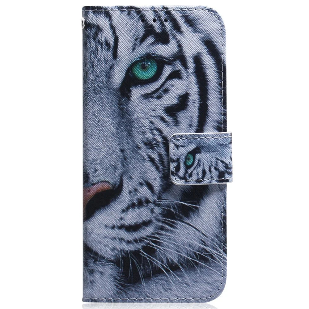 Phone Case for Samsung Galaxy A24 4G (162.1 x 77.6 x 8.3mm) Wallet Leather Cover Pattern Printing Phone Shell - Tiger Head - 7