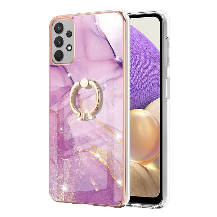 For Samsung Galaxy A33 5G Case with Ring Kickstand Marble Pattern Electroplating TPU Back Cover - Purple 001 - 2