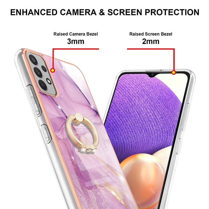 For Samsung Galaxy A33 5G Case with Ring Kickstand Marble Pattern Electroplating TPU Back Cover - Purple 001 - 3