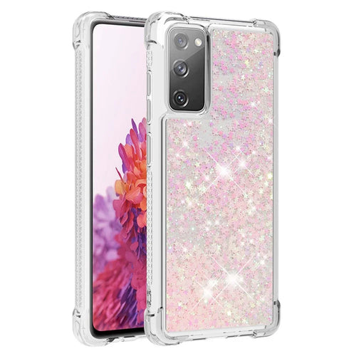 For Samsung Galaxy S20 FE 4G / FE 5G / S20 Lite / S20 FE 2022 TPU Case Glitter Quicksand Shockproof Phone Back Cover - Pink / Pentagrams - 1