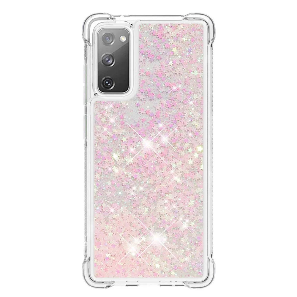 For Samsung Galaxy S20 FE 4G / FE 5G / S20 Lite / S20 FE 2022 TPU Case Glitter Quicksand Shockproof Phone Back Cover - Pink / Pentagrams - 2