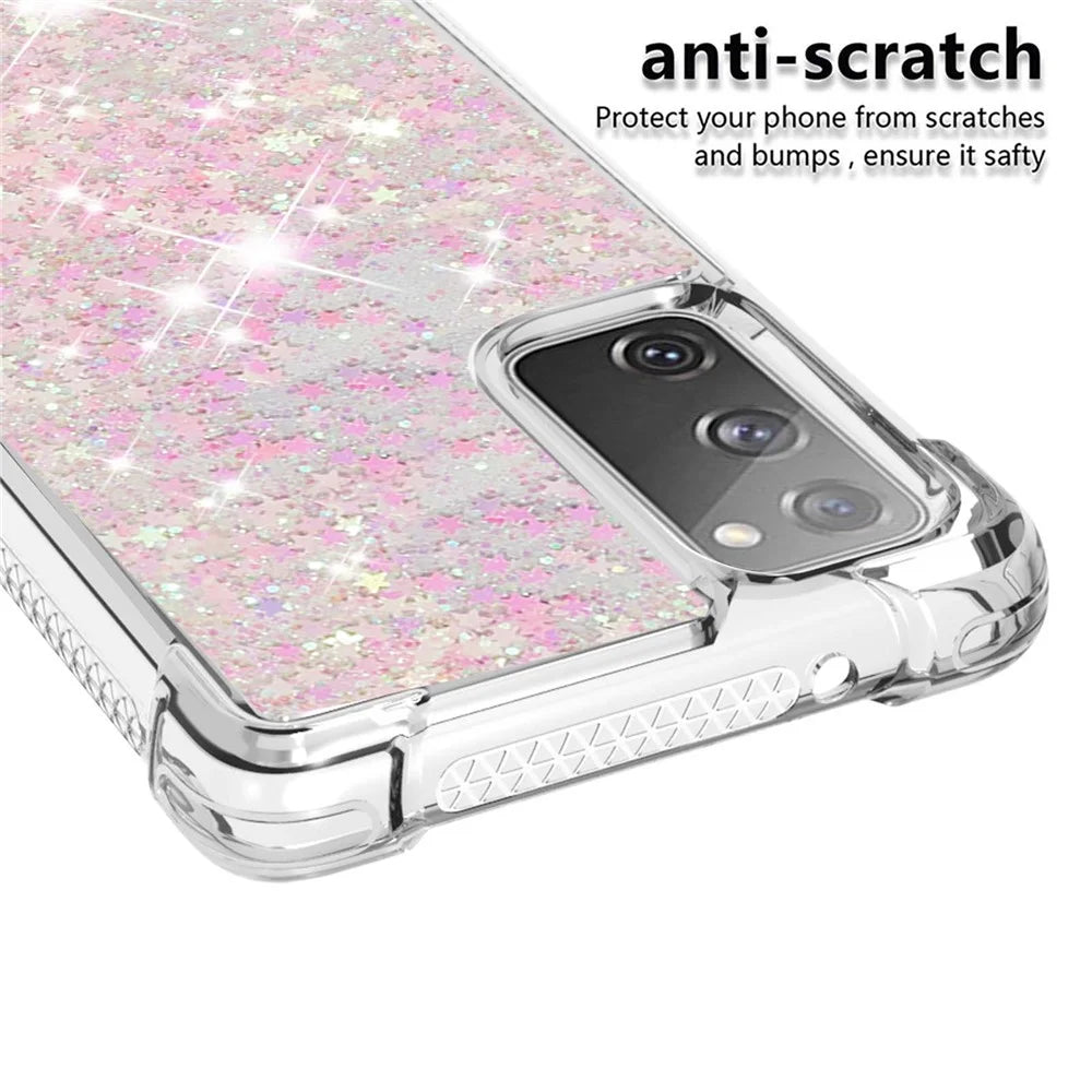 For Samsung Galaxy S20 FE 4G / FE 5G / S20 Lite / S20 FE 2022 TPU Case Glitter Quicksand Shockproof Phone Back Cover - Pink / Pentagrams - 3