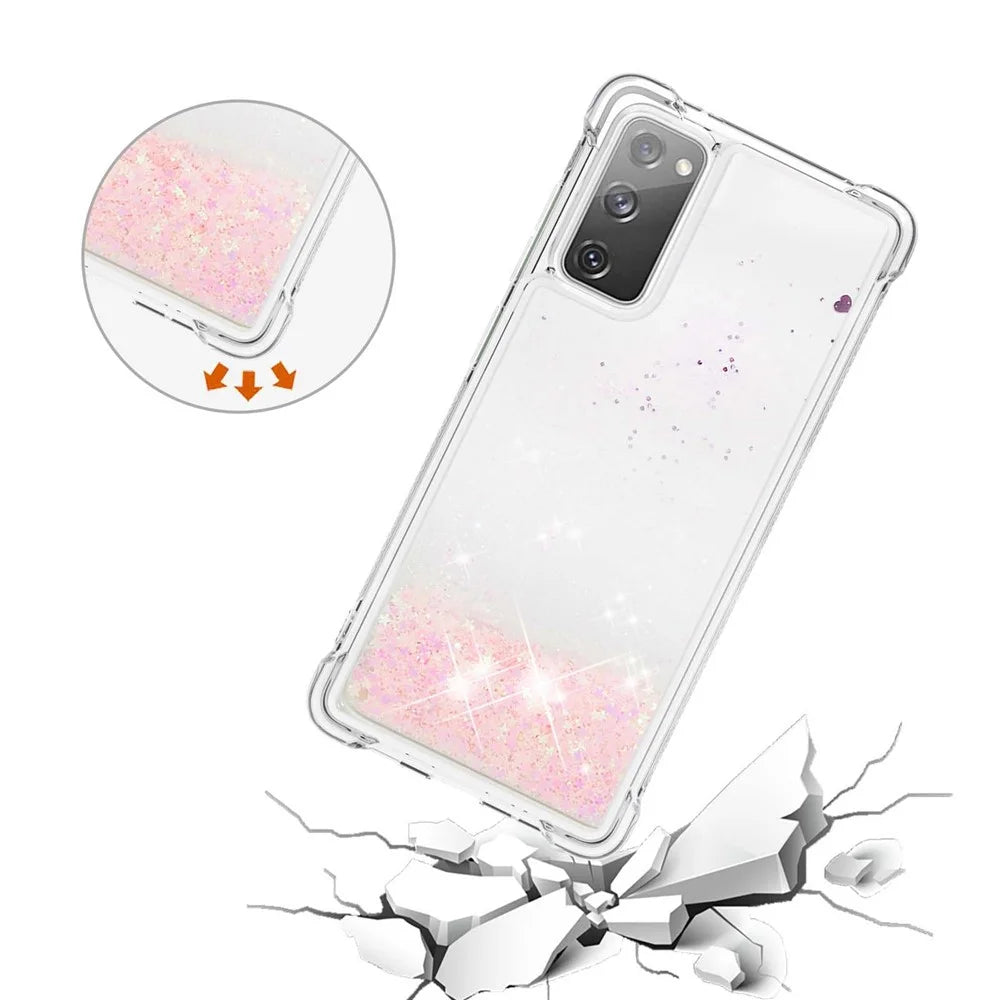 For Samsung Galaxy S20 FE 4G / FE 5G / S20 Lite / S20 FE 2022 TPU Case Glitter Quicksand Shockproof Phone Back Cover - Pink / Pentagrams - 4